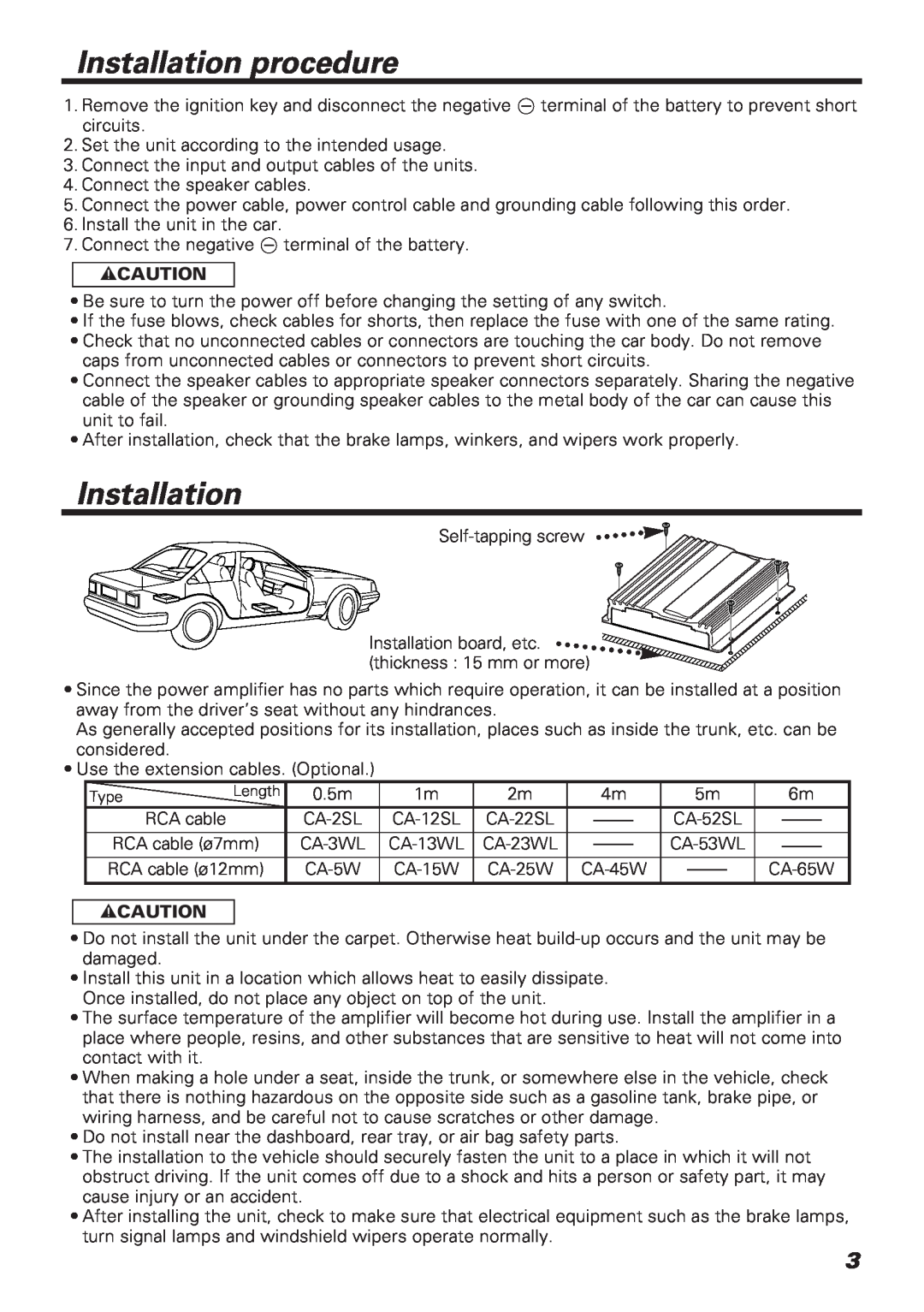 Kenwood KAC-648 instruction manual Installation procedure, 2CAUTION 