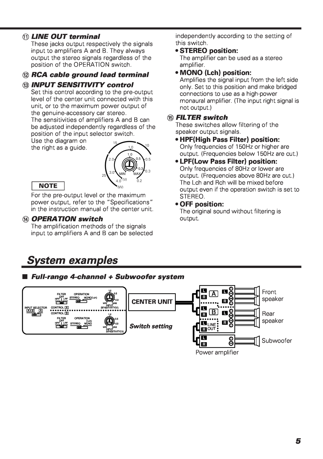 Kenwood KAC-648 instruction manual System examples 