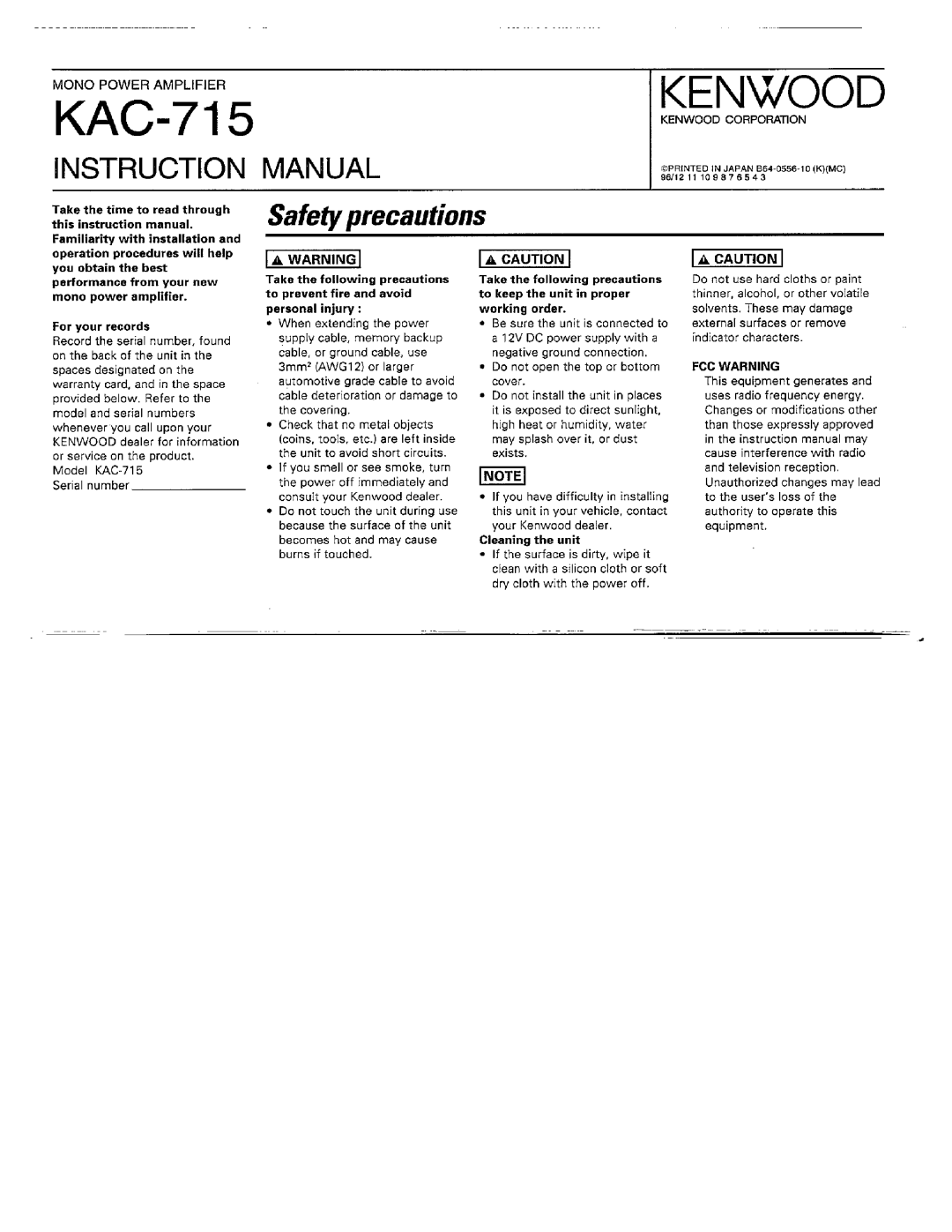 Kenwood KAC-715 manual 