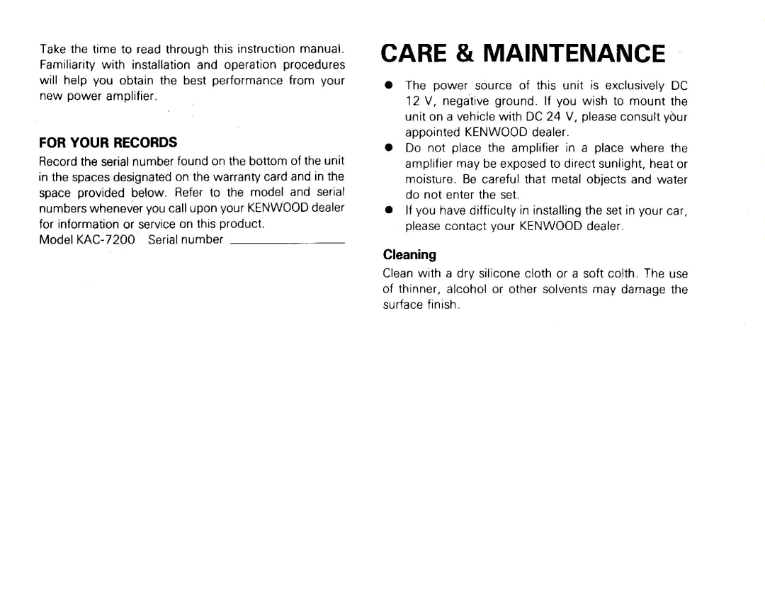 Kenwood KAC-7200 manual 