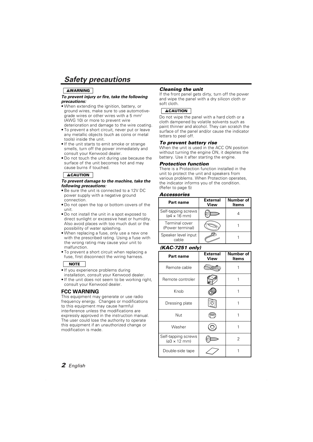 Kenwood KAC-7201, KAC-7251 instruction manual Safety precautions 