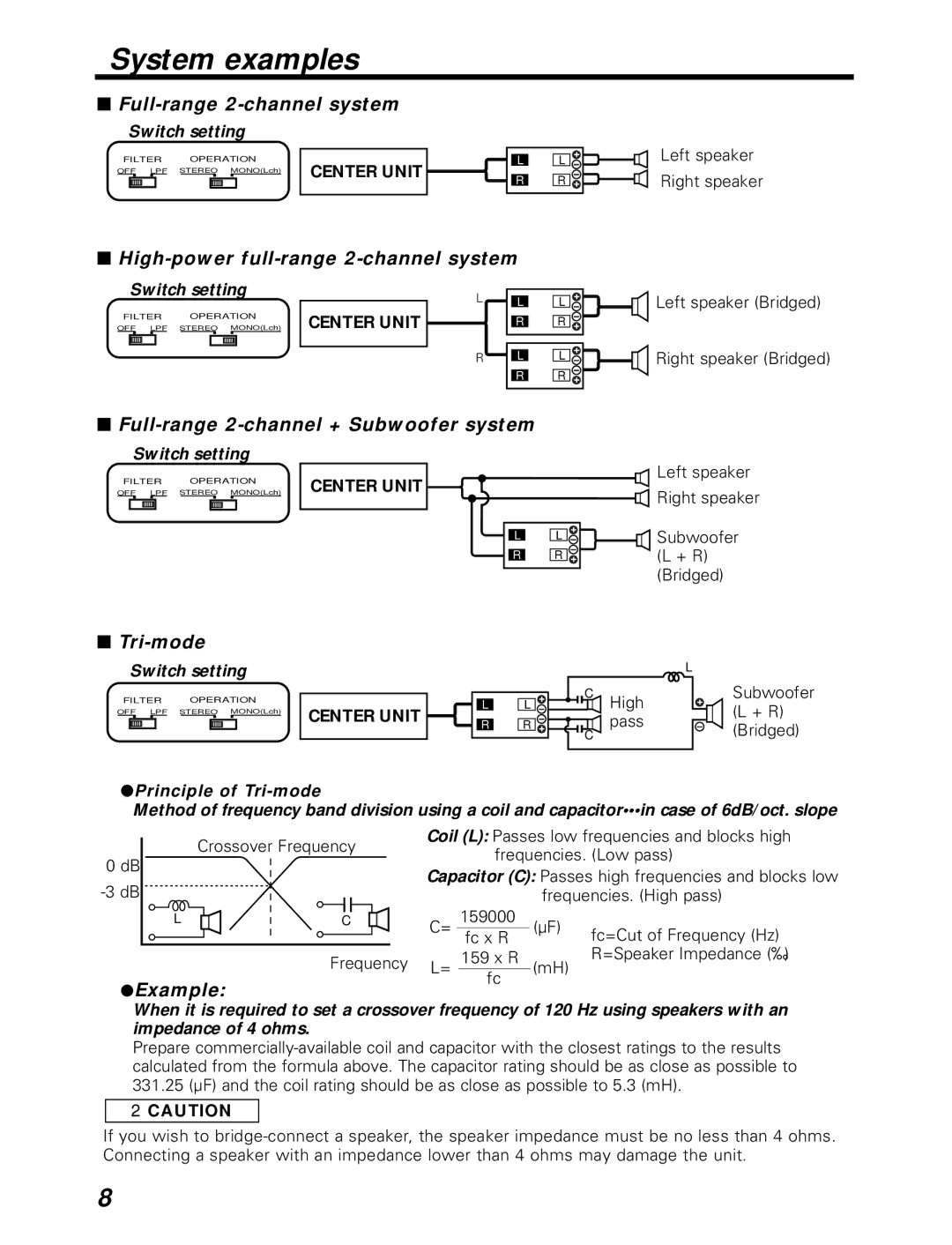 Kenwood KAC-726, 526 instruction manual System examples 