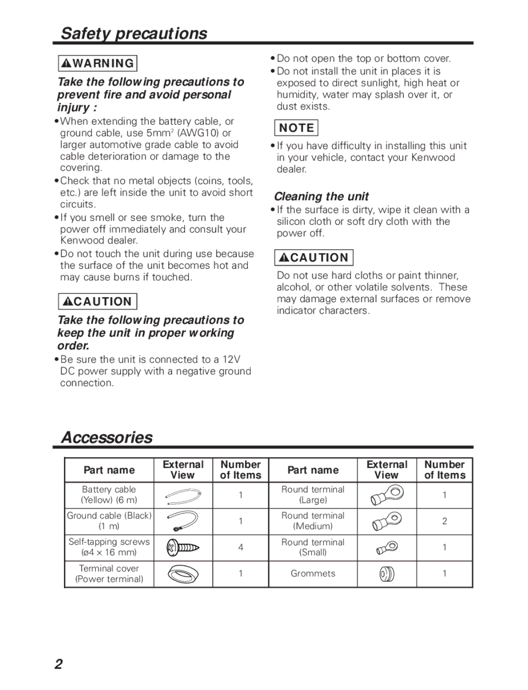 Kenwood KAC-746 instruction manual Safety precautions, Accessories, Part name External Number View Items 