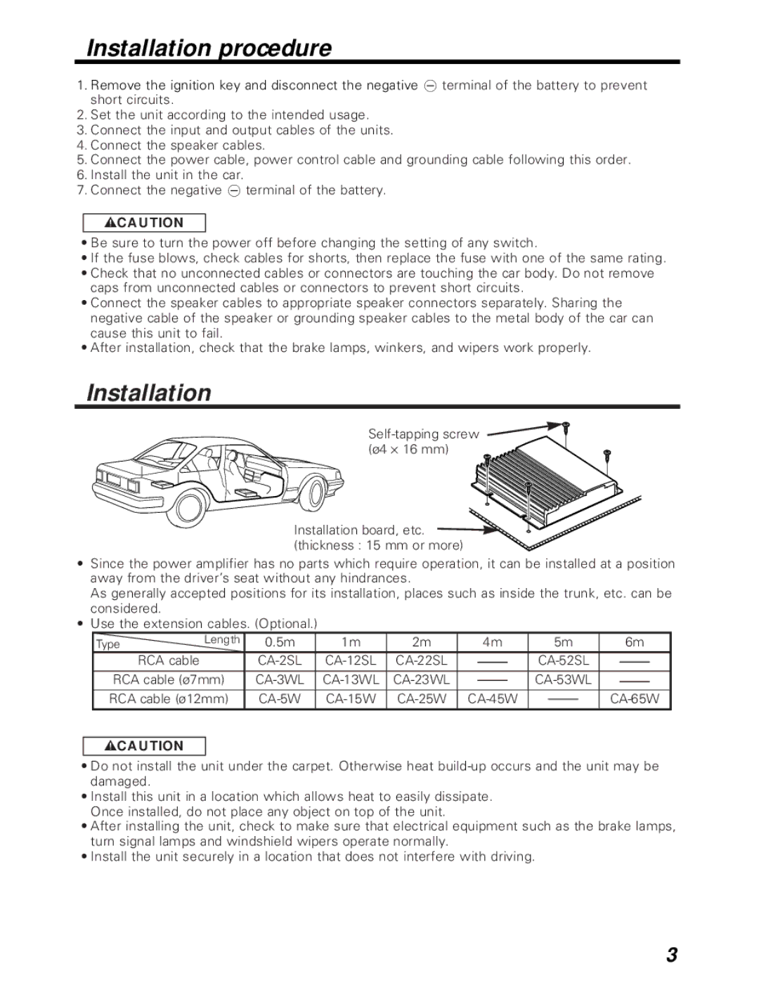 Kenwood KAC-746 instruction manual Installation procedure, 2CAUTION 