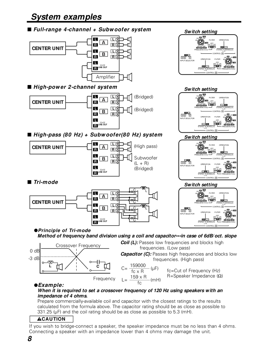 Kenwood KAC-746 instruction manual System examples 