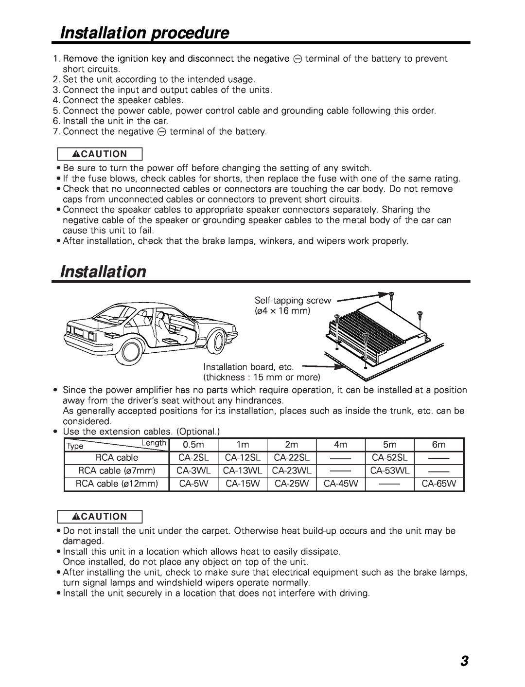 Kenwood KAC-746 instruction manual Installation procedure, 2CAUTION 