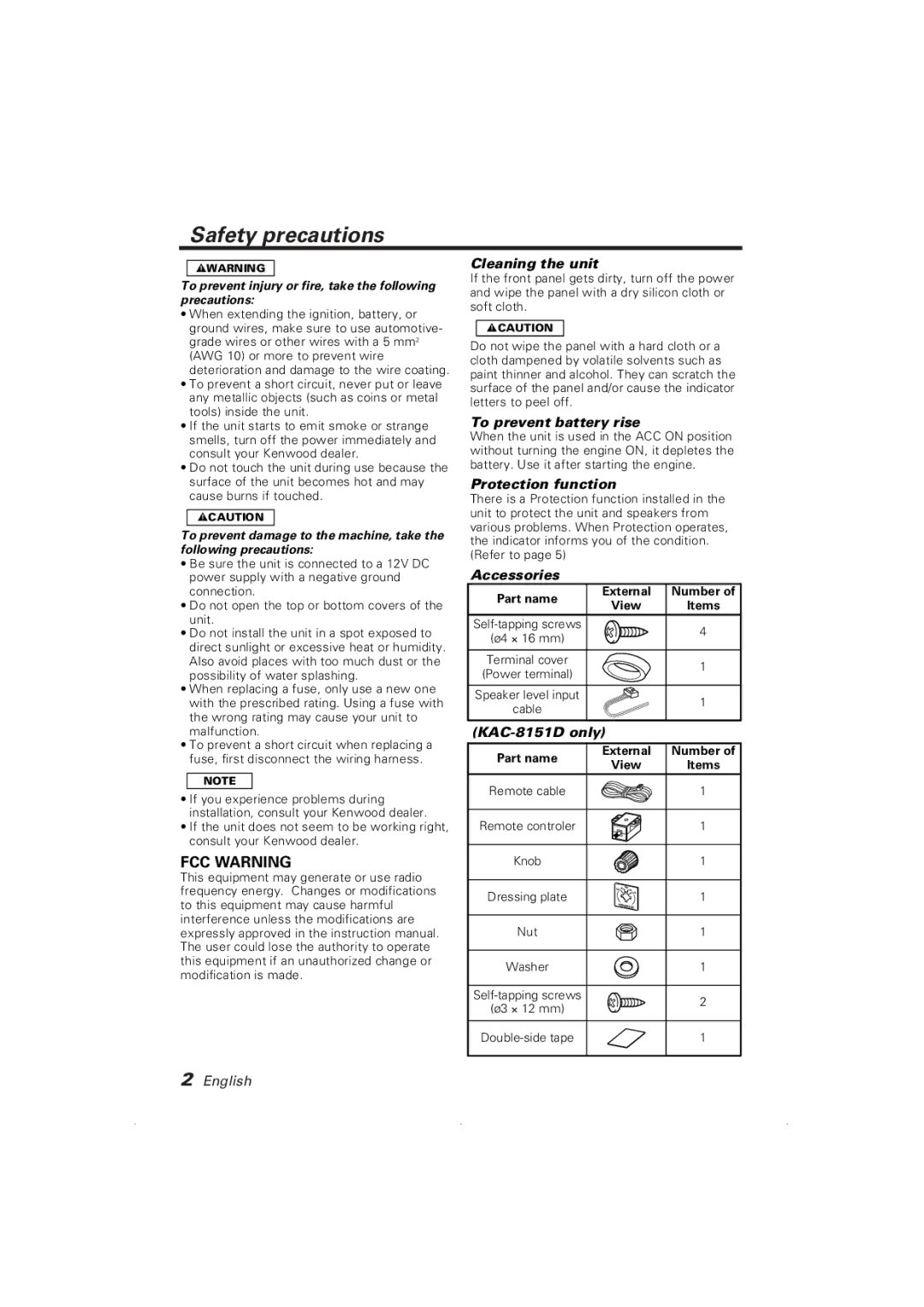 Kenwood KAC-8151D, KAC-8101D instruction manual Safety precautions 