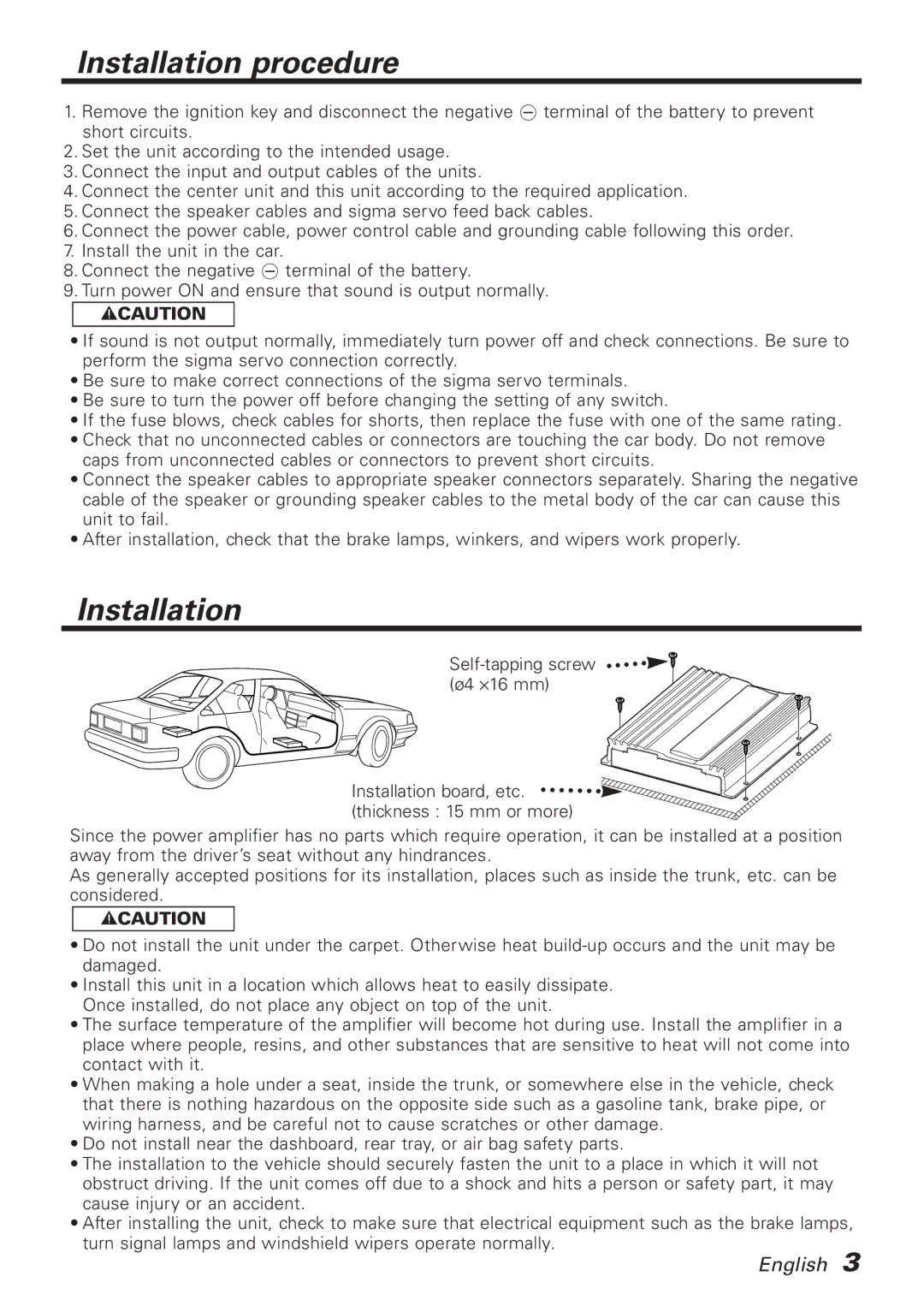 Kenwood KAC-818 instruction manual Installation procedure 