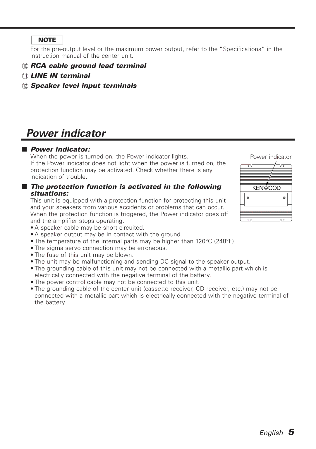 Kenwood KAC-818 instruction manual Power indicator 