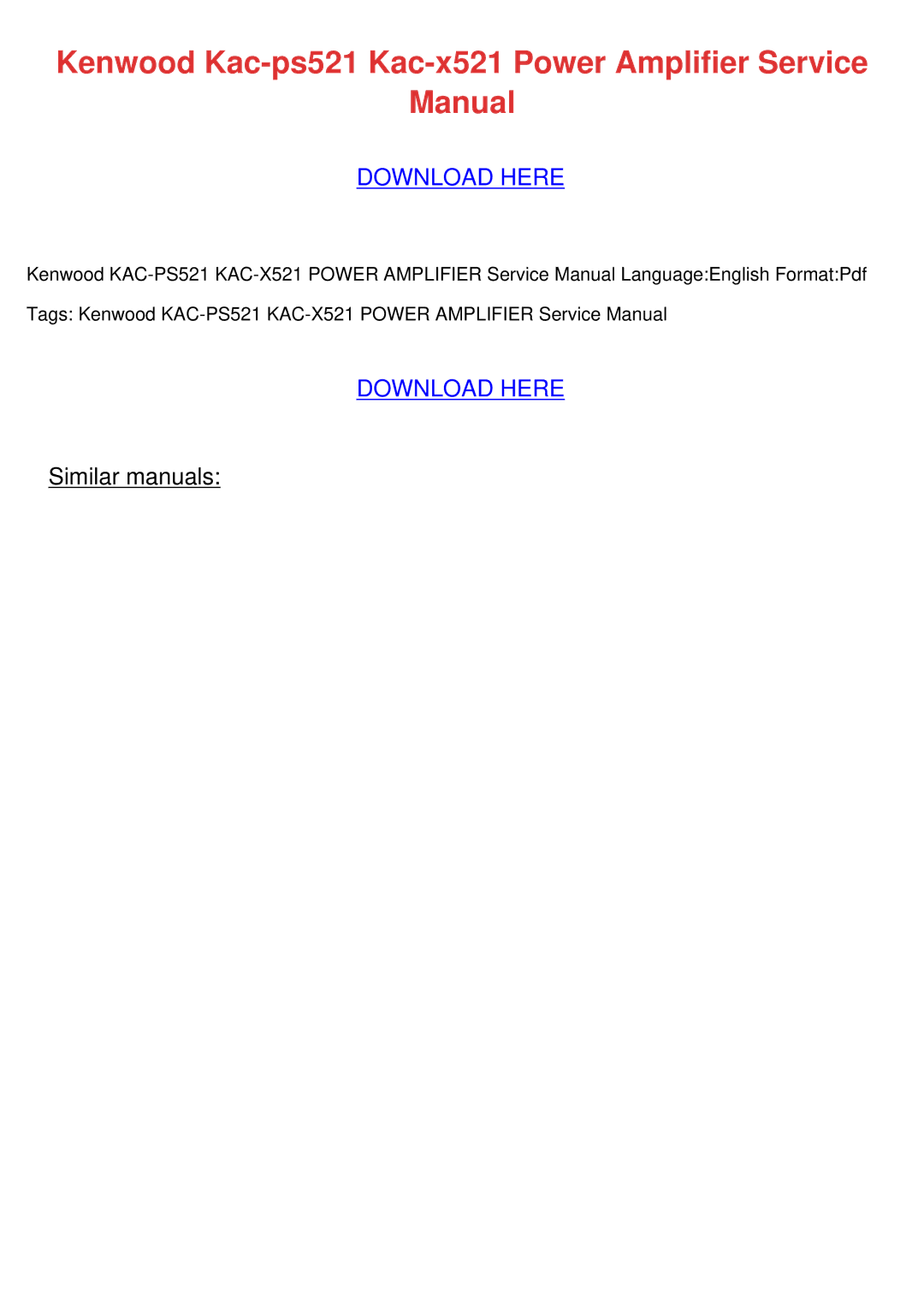 Kenwood KAC-PS521 service manual Kenwood Kac-ps521 Kac-x521 Power Amplifier Service Manual 