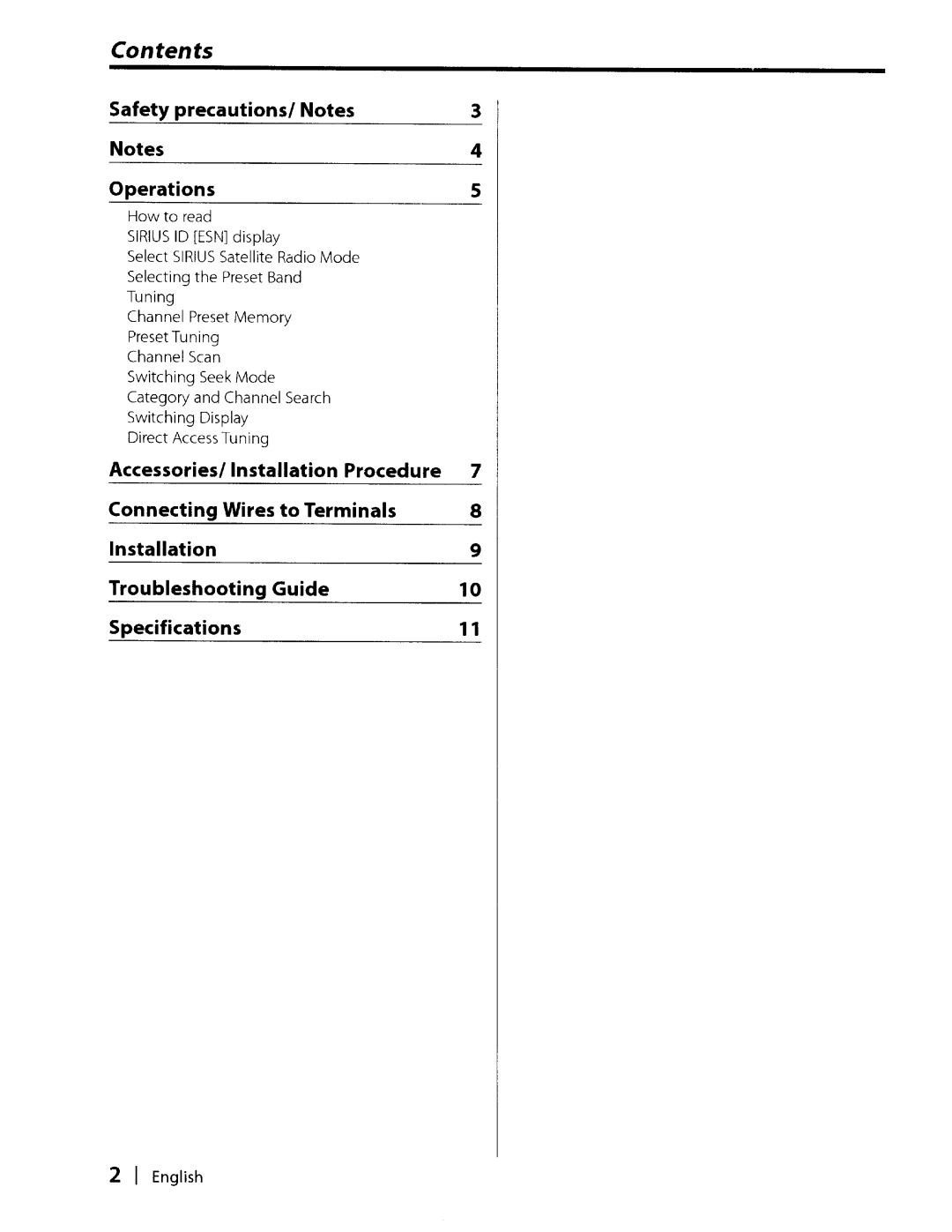 Kenwood KCA-SR50 instruction manual Contents 