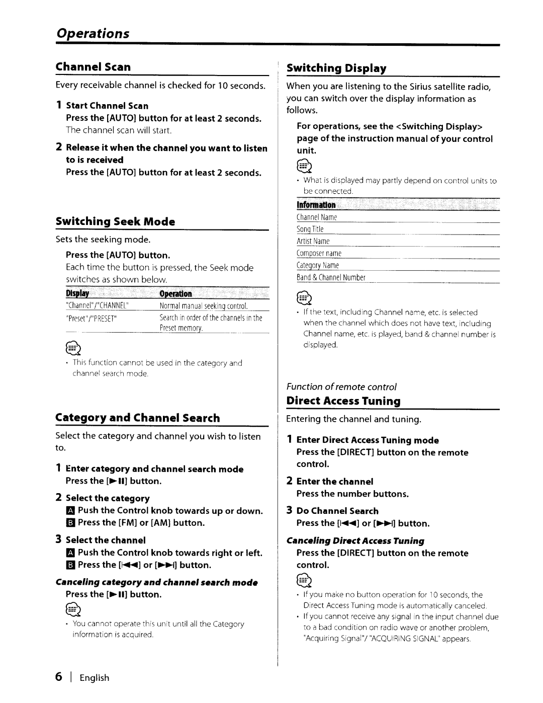 Kenwood KCA-SR50 instruction manual Operations 