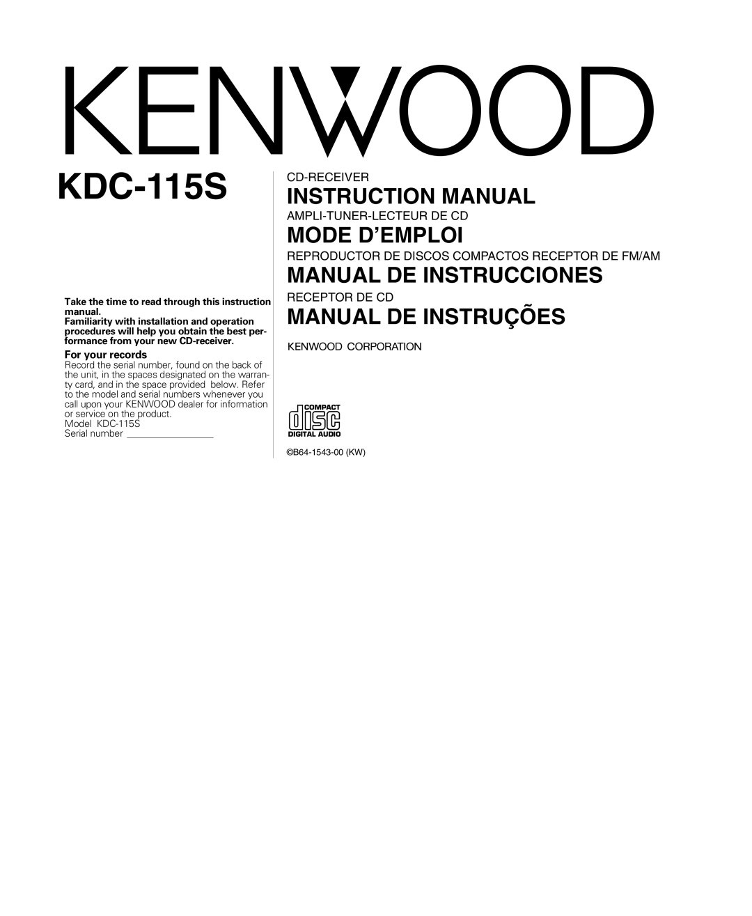 Kenwood KDC-115S instruction manual 