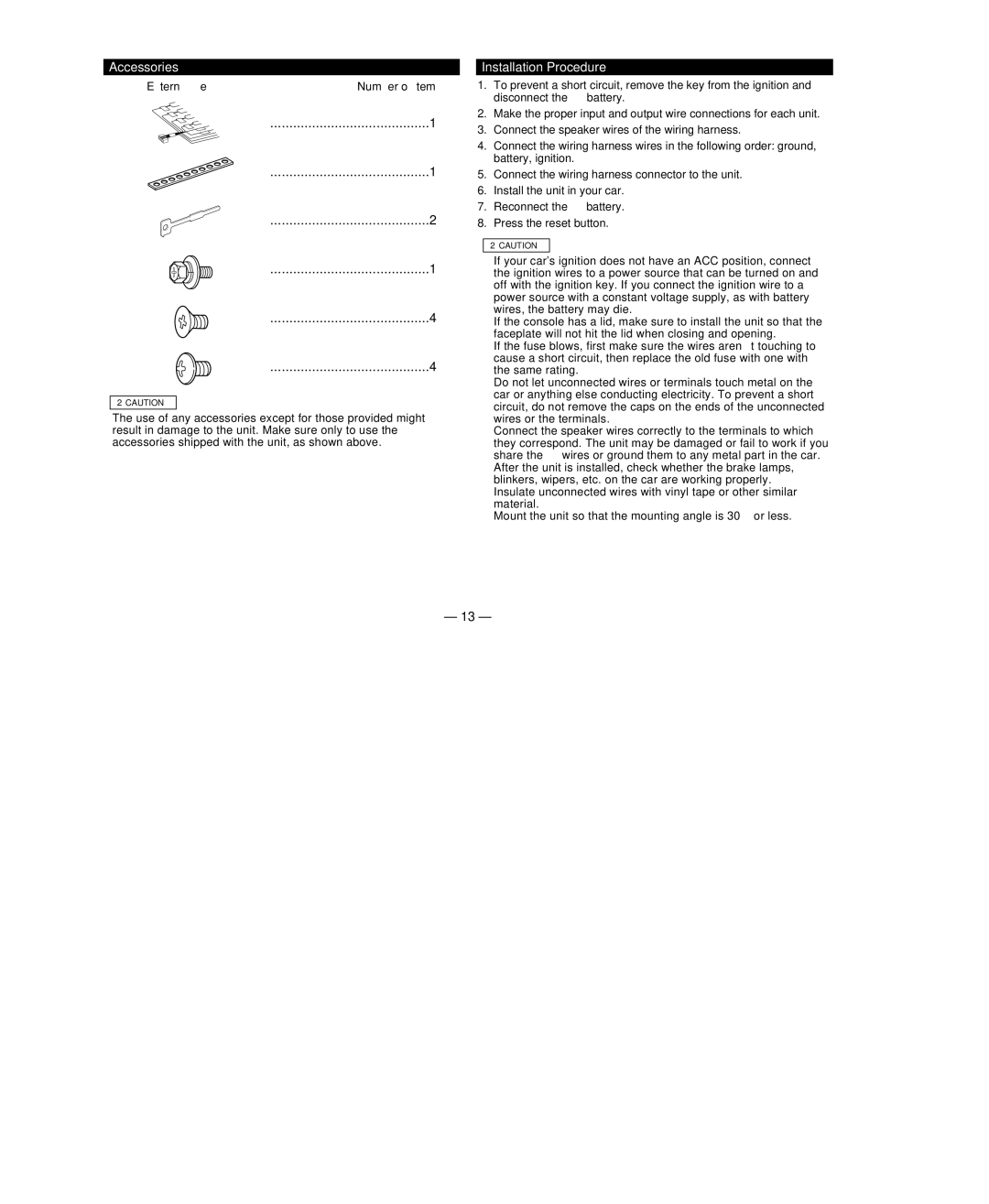 Kenwood KDC-115S instruction manual Accessories, Installation Procedure 