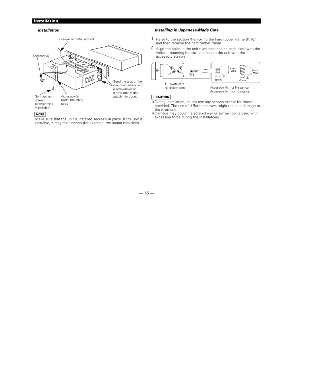 Kenwood KDC-115S instruction manual Installation Installing in Japanese-Made Cars 