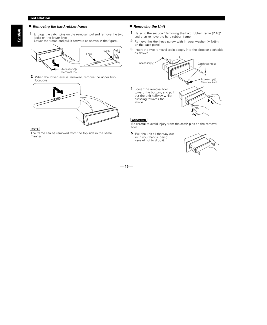 Kenwood KDC-115S instruction manual Removing the hard rubber frame, Removing the Unit 