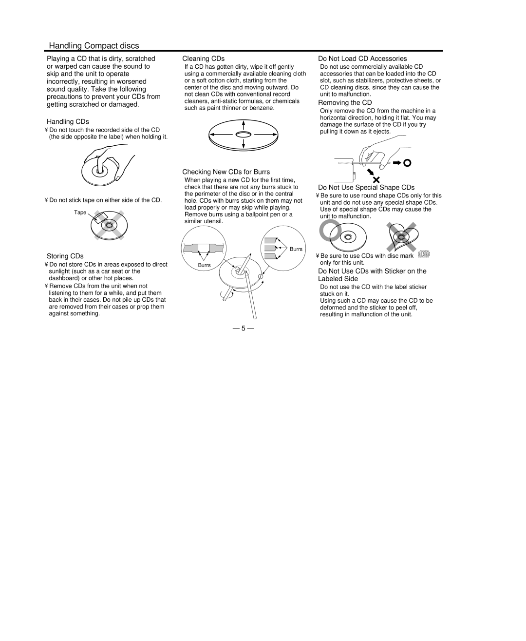 Kenwood KDC-115S instruction manual Handling Compact discs 