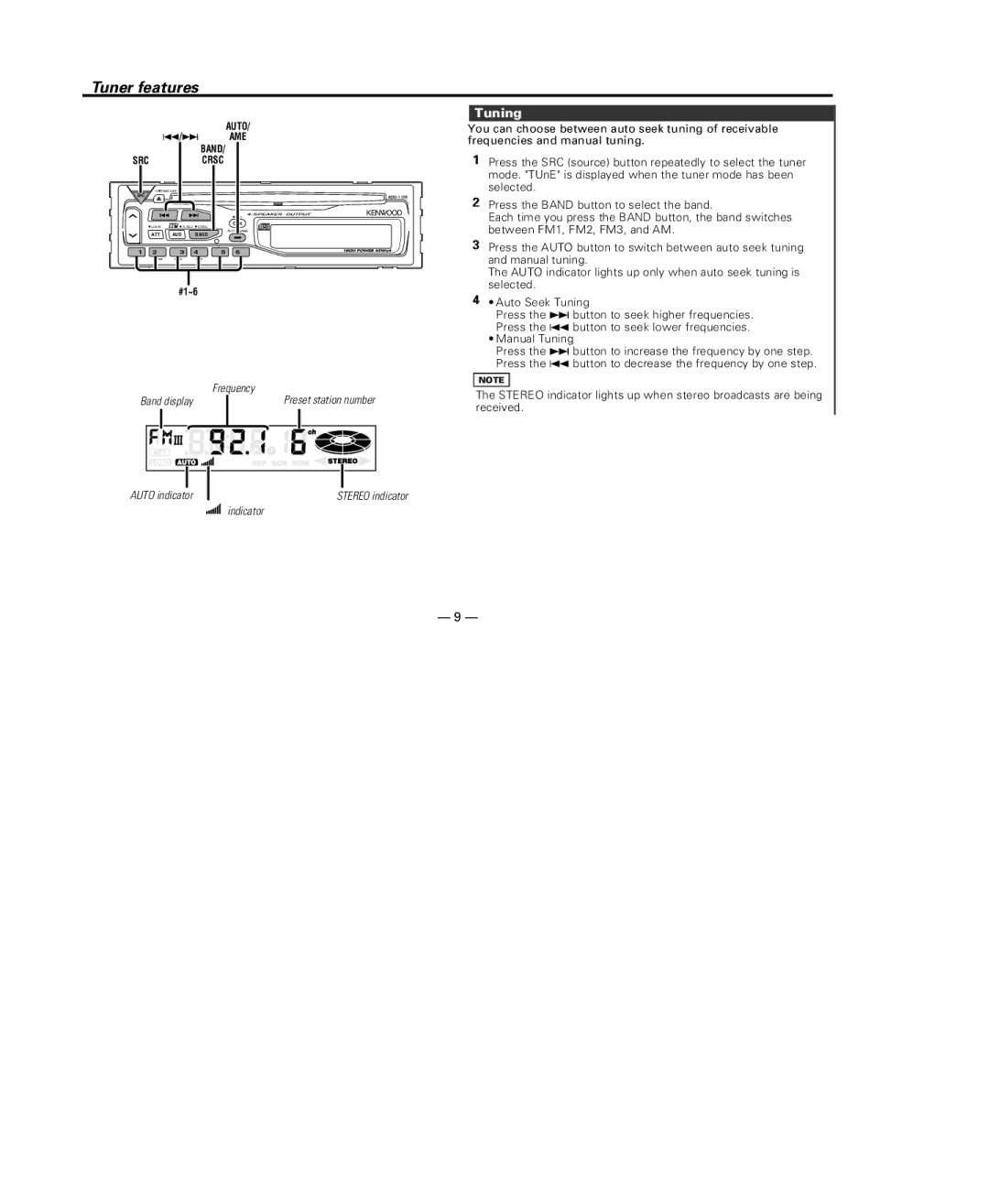 Kenwood KDC-115S instruction manual Tuner features, Tuning 