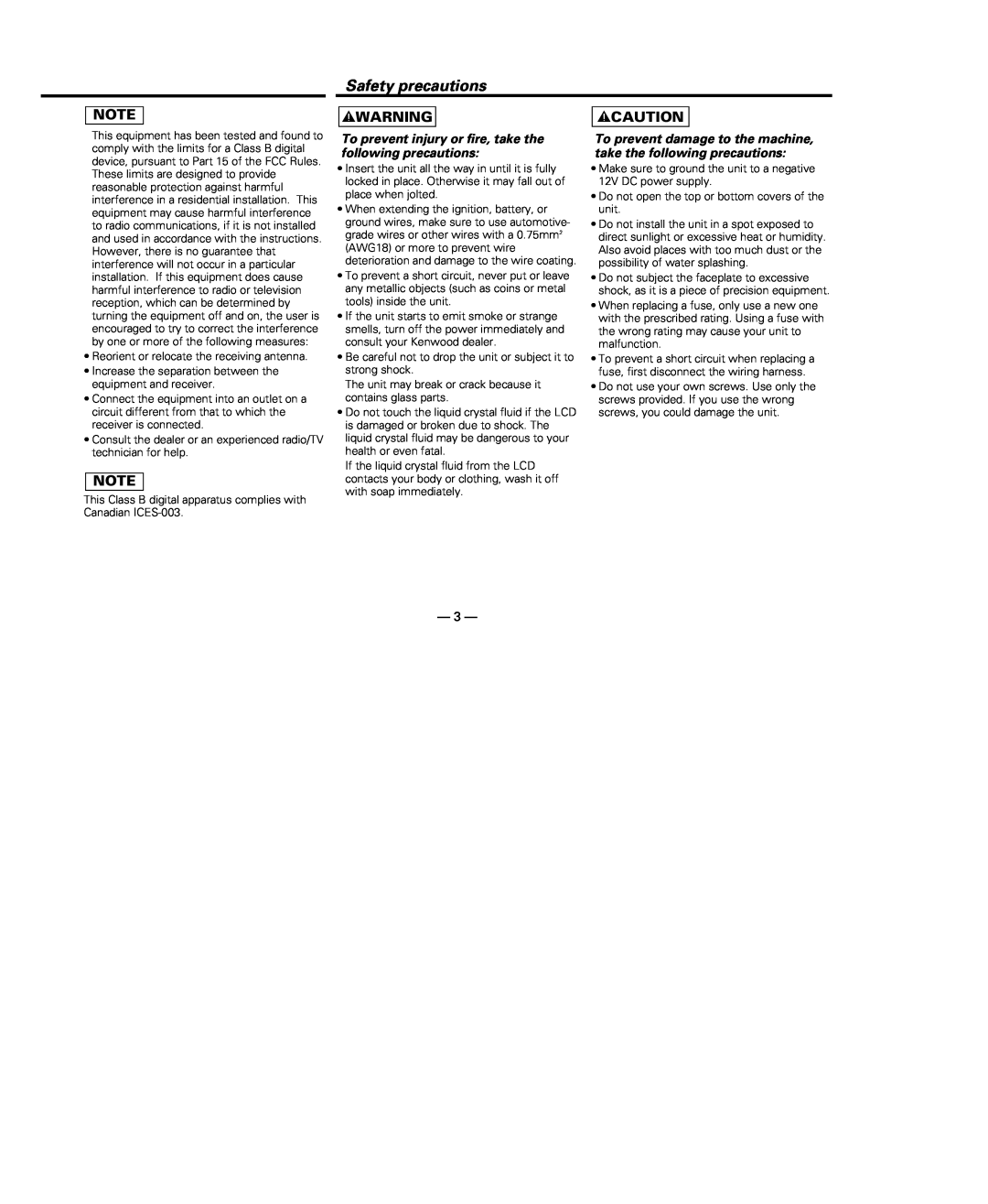 Kenwood KDC-115S instruction manual Safety precautions, 2WARNING, 2CAUTION 