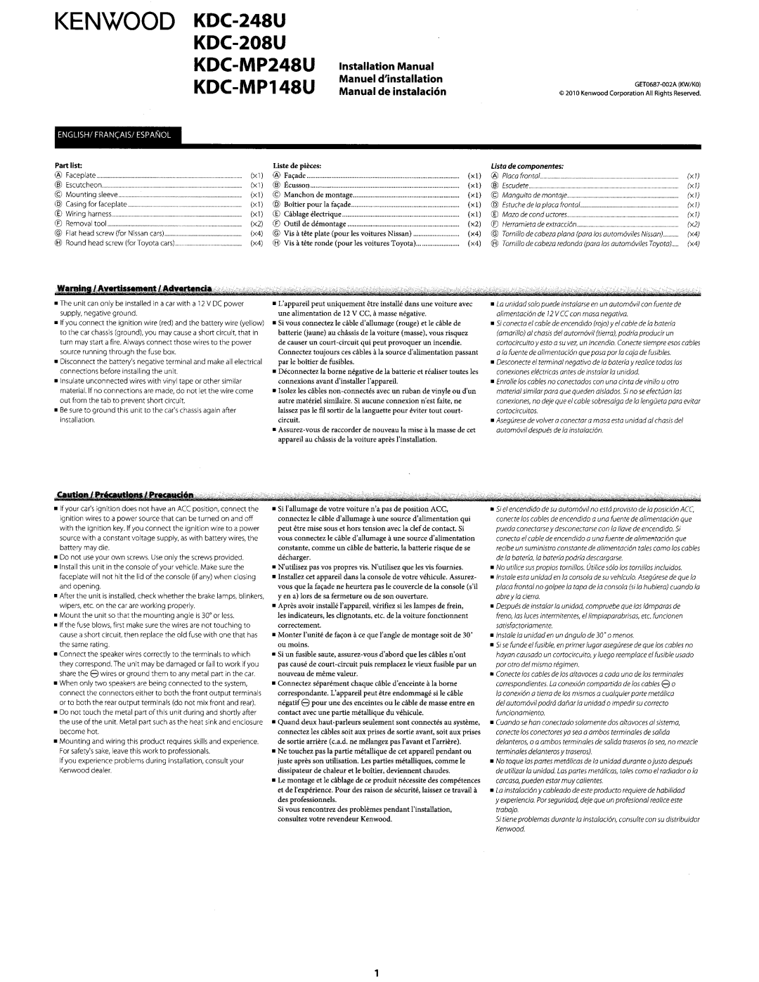 Kenwood instruction manual Kenwood KDC-248U KDC-208U KDC-MP248U KDC-MP148U 