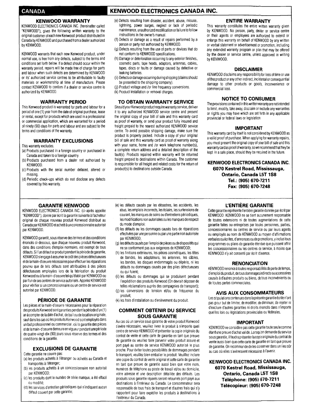 Kenwood KDC-248U instruction manual Canada 