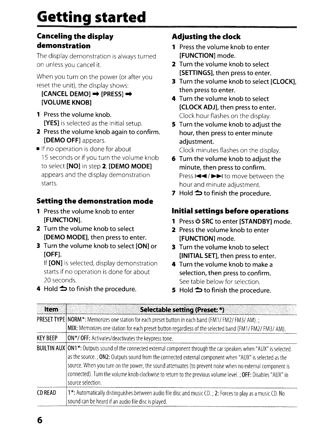 Kenwood KDC-248U instruction manual Getting started, Source selection, Sound can be heard if an audio file disc is played 