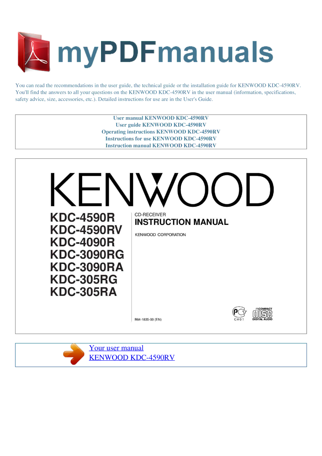 Kenwood KDC-305RG, KDC-3090RG, KDC-3090RA, KDC-305RA, KDC-4090R user manual Kenwood KDC-4590RV 