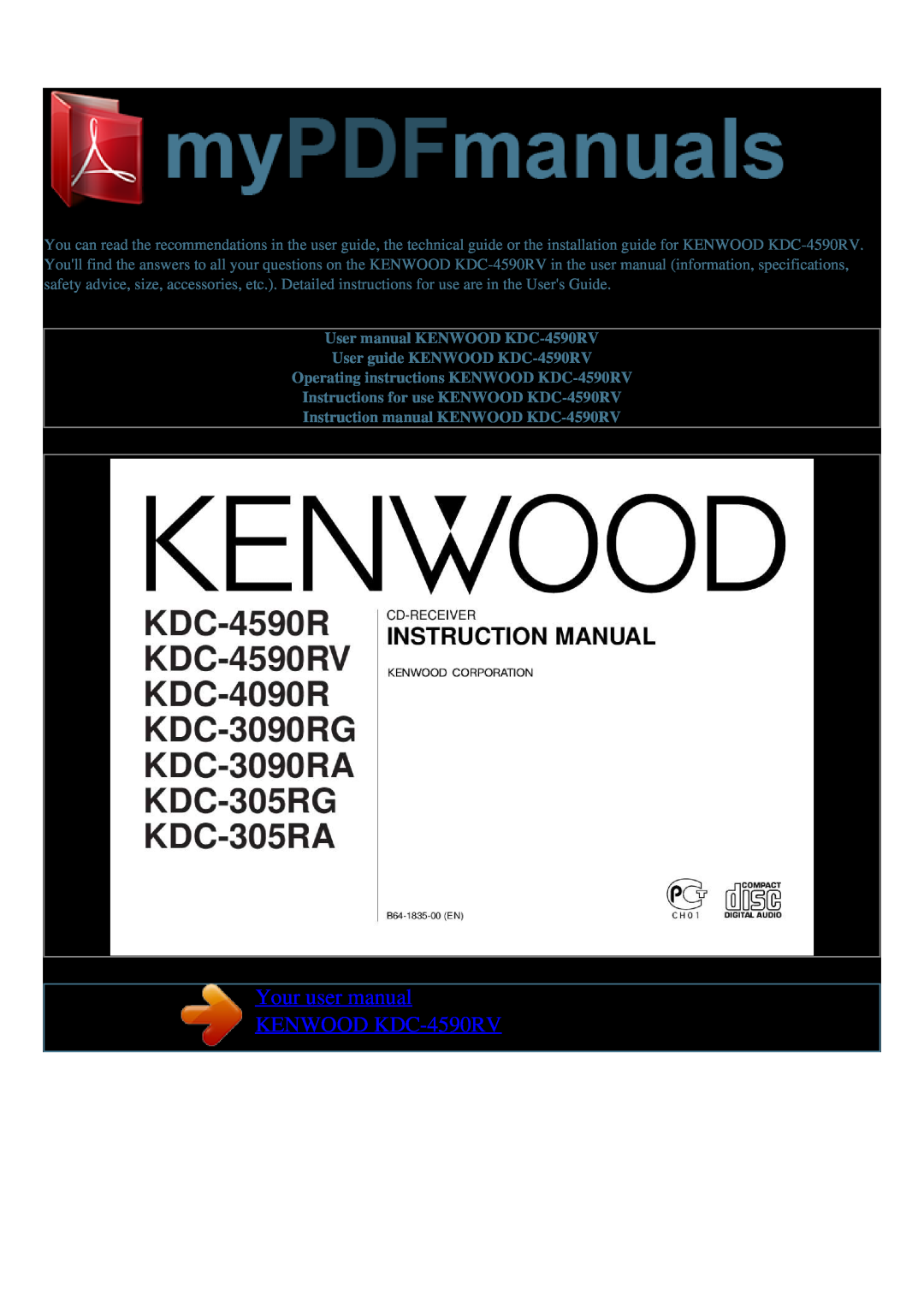Kenwood KDC-305RG, KDC-3090RG user manual Your user manual KENWOOD KDC-4590RV, Operating instructions KENWOOD KDC-4590RV 