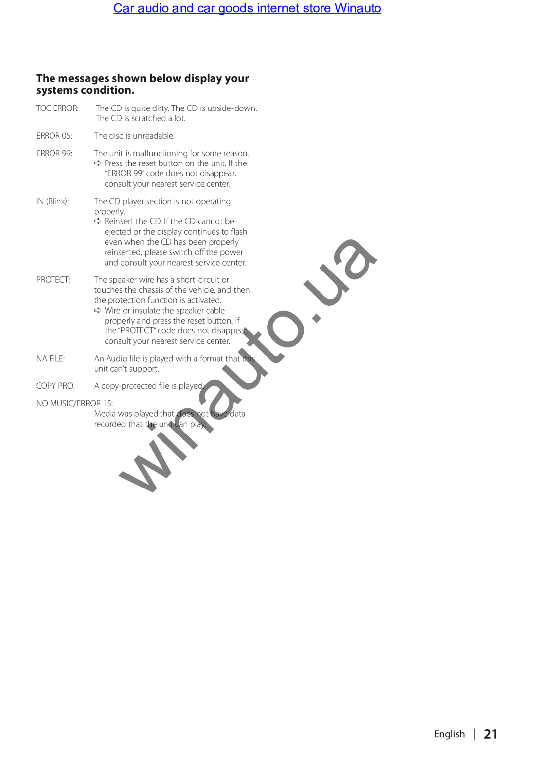 Kenwood KDC-314A user manual Messages shown below display your systems condition, Protect 