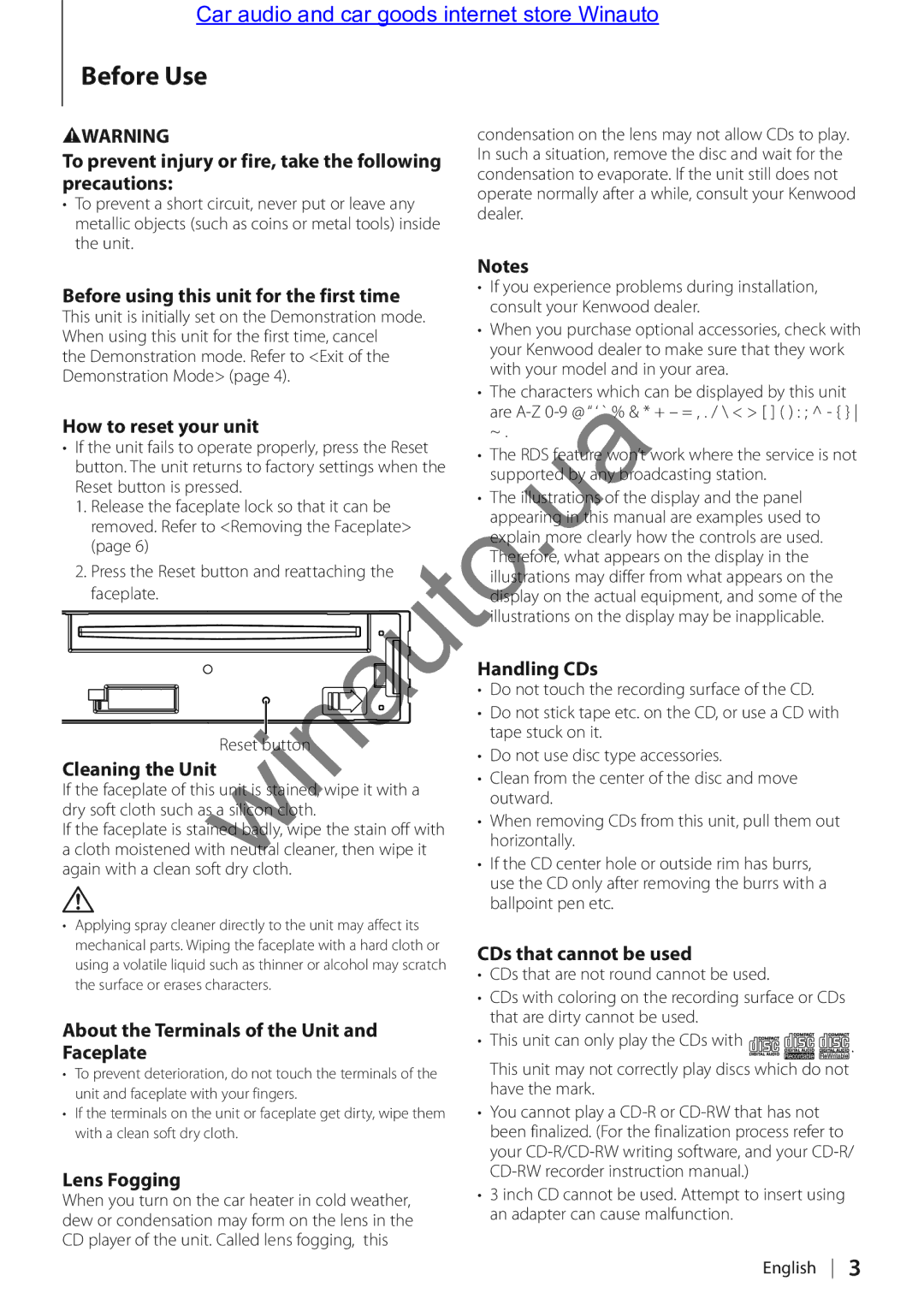 Kenwood KDC-314A user manual Before Use 