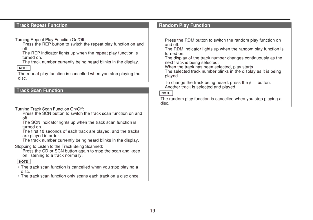 Kenwood KDC-4060RA, KDC-4060RG instruction manual Track Repeat Function, Track Scan Function, Random Play Function 