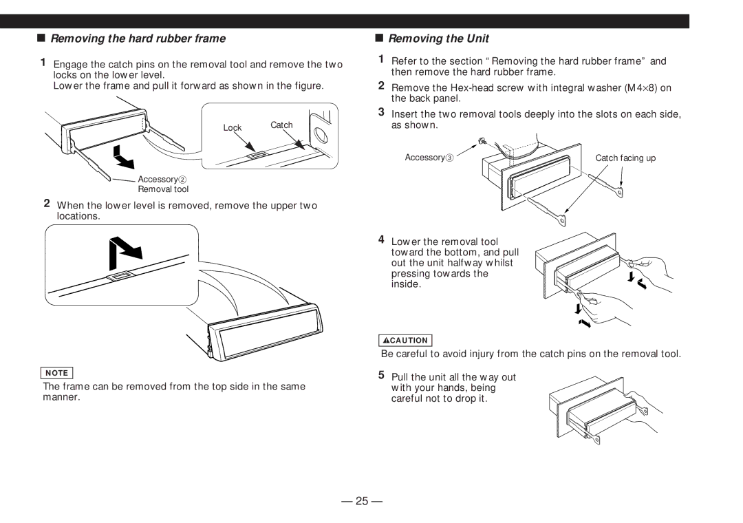 Kenwood KDC-4060RA, KDC-4060RG instruction manual Removing the hard rubber frame, Removing the Unit 