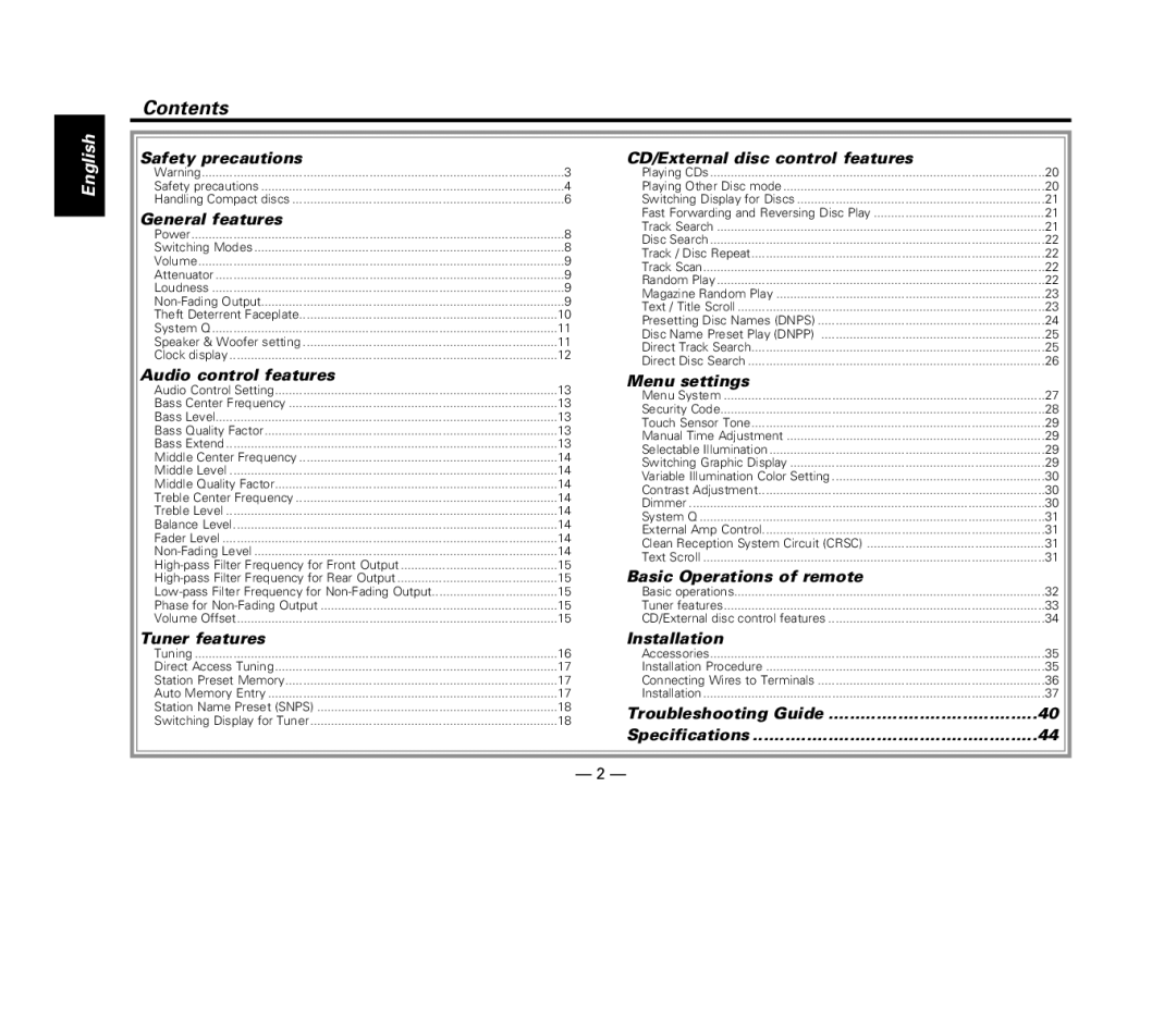 Kenwood KDC-V6017, KDC-516S, KDC-57MR, KDC-X617 instruction manual Contents 