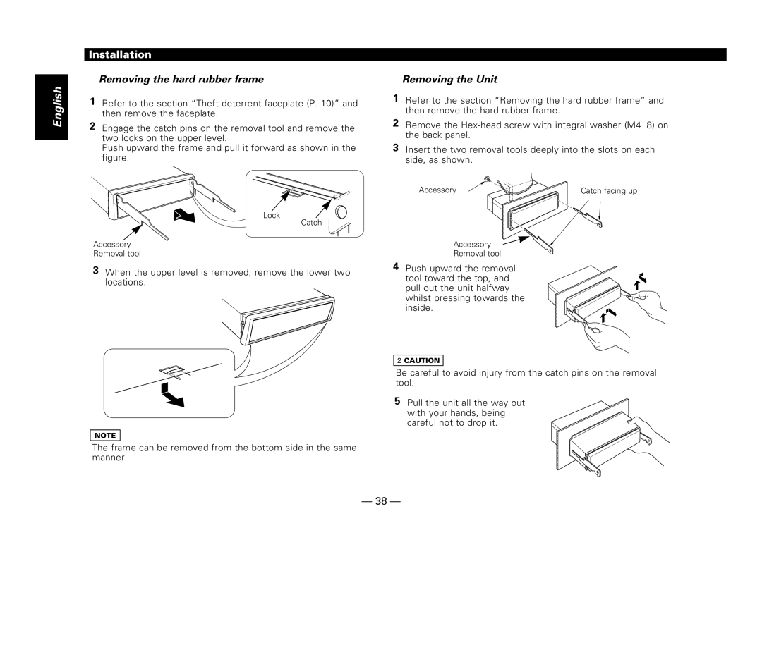 Kenwood KDC-V6017, KDC-516S, KDC-57MR, KDC-X617 instruction manual Removing the hard rubber frame, Removing the Unit 