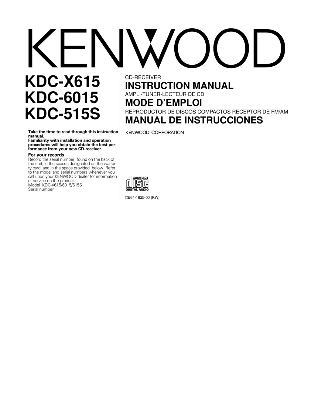 Kenwood instruction manual KDC-X615 KDC-6015 KDC-515S 