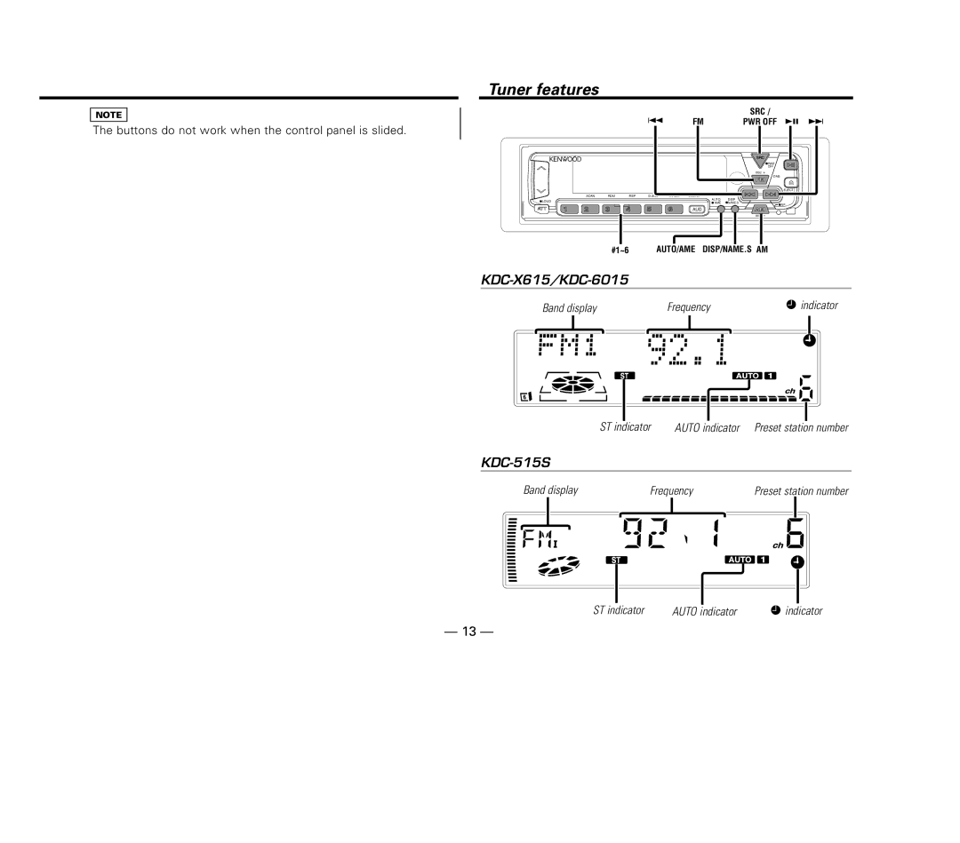 Kenwood KDC-X615, KDC-6015, KDC-515S instruction manual Tuner features, Src 