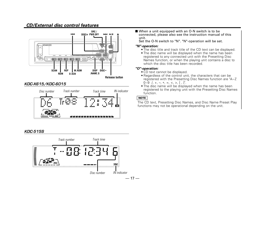 Kenwood KDC-515S, KDC-6015, KDC-X615 instruction manual CD/External disc control features, Operation 