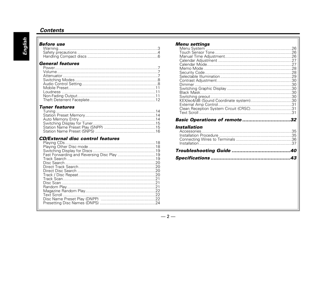 Kenwood KDC-515S, KDC-6015, KDC-X615 instruction manual Contents 