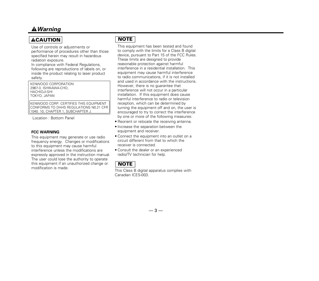 Kenwood KDC-6015, KDC-X615, KDC-515S instruction manual 2Warning 