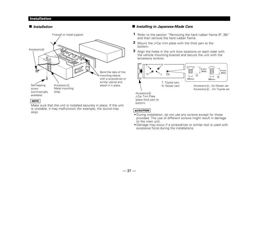 Kenwood KDC-X615, KDC-6015, KDC-515S instruction manual Installation, Installing in Japanese-Made Cars 