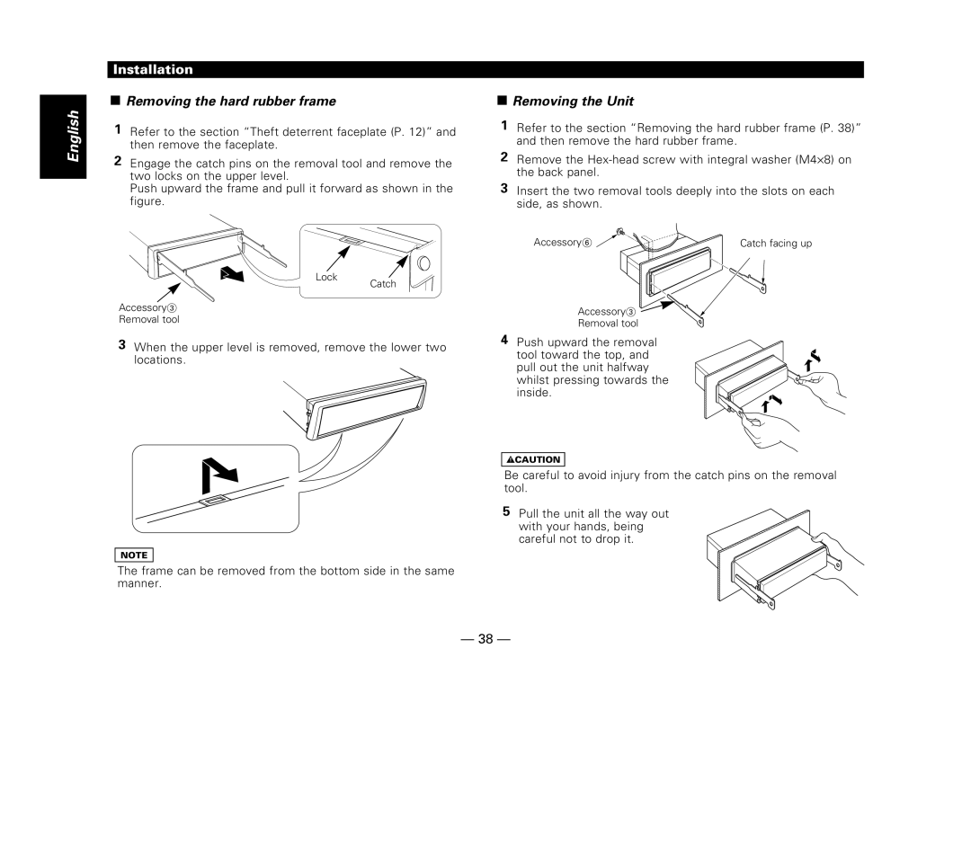 Kenwood KDC-515S, KDC-6015, KDC-X615 instruction manual Removing the hard rubber frame, Removing the Unit 