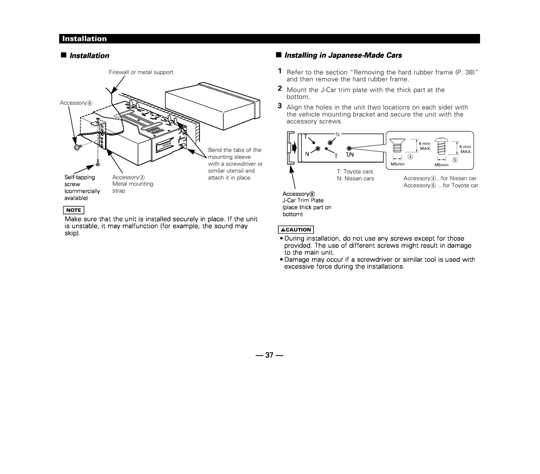 Kenwood KDC-X615, KDC-6015, KDC-515S instruction manual Installation, Installing in Japanese-MadeCars 
