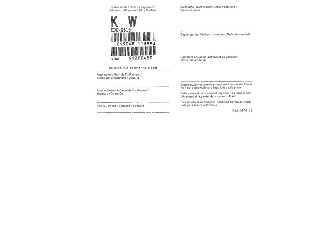 Kenwood KDC-515S, KDC-6015, KDC-X615 instruction manual 