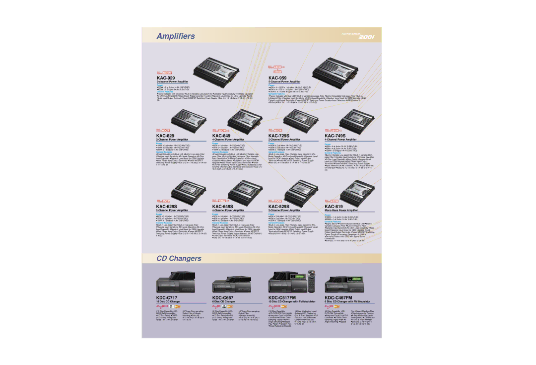 Kenwood KDC-9017 manual Amplifiers, CD Changers, KDC-C517FM KDC-C467FM 