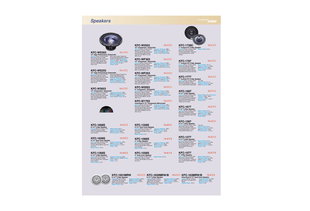 Kenwood KDC-9017 manual Speakers 