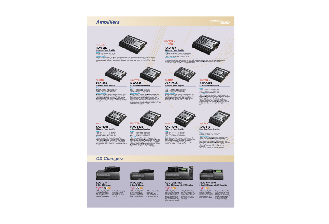 Kenwood KDC-9017 manual Amplifiers, CD Changers 