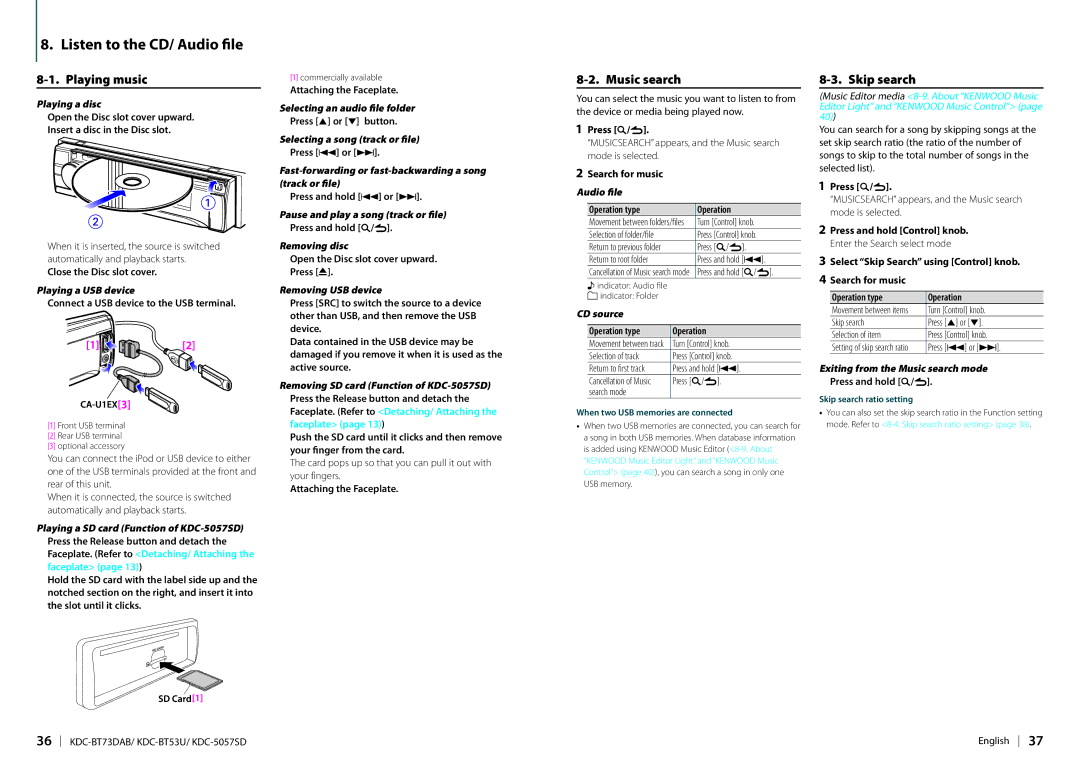 Kenwood KDC-BT73DAB appendix Listen to the CD/ Audio file 