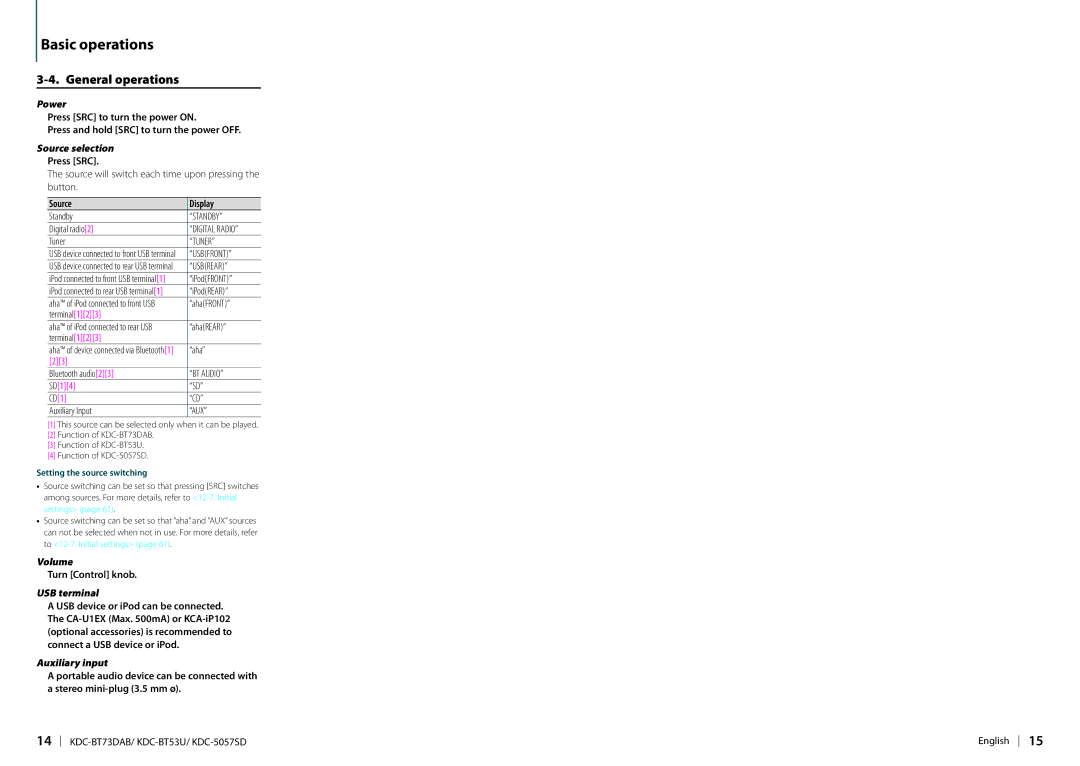 Kenwood KDC-BT73DAB appendix General operations 