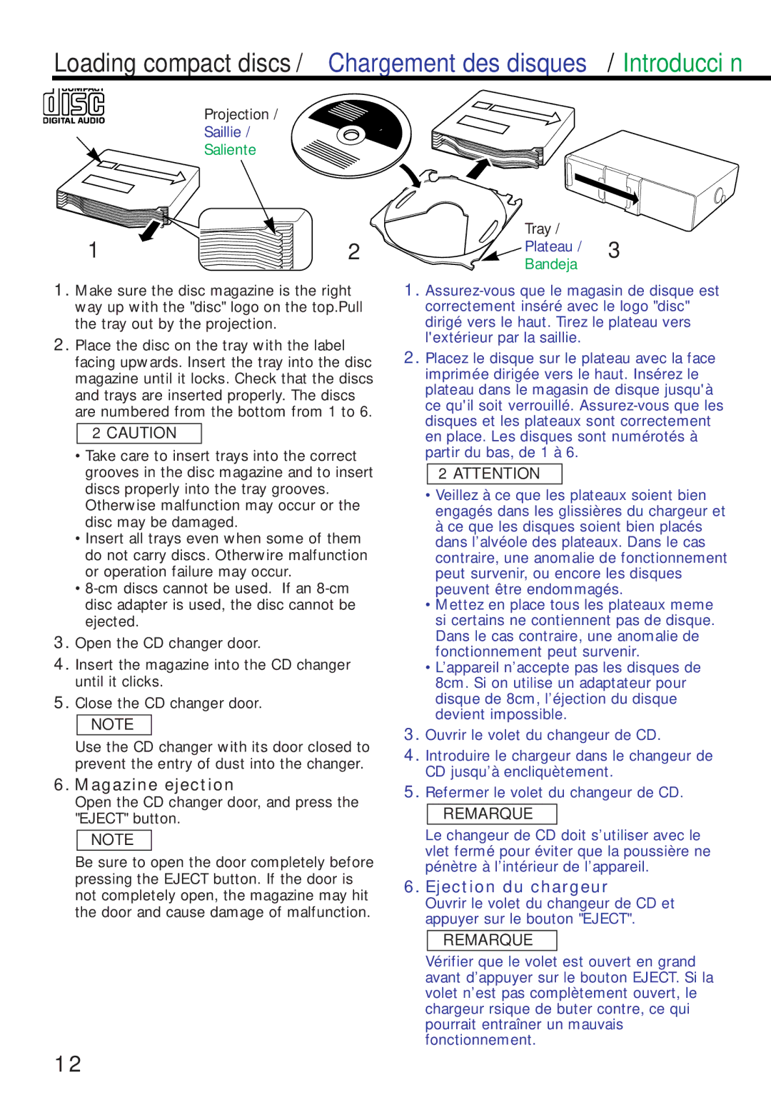 Kenwood KDC-C461 instruction manual Magazine ejection, Bandeja 