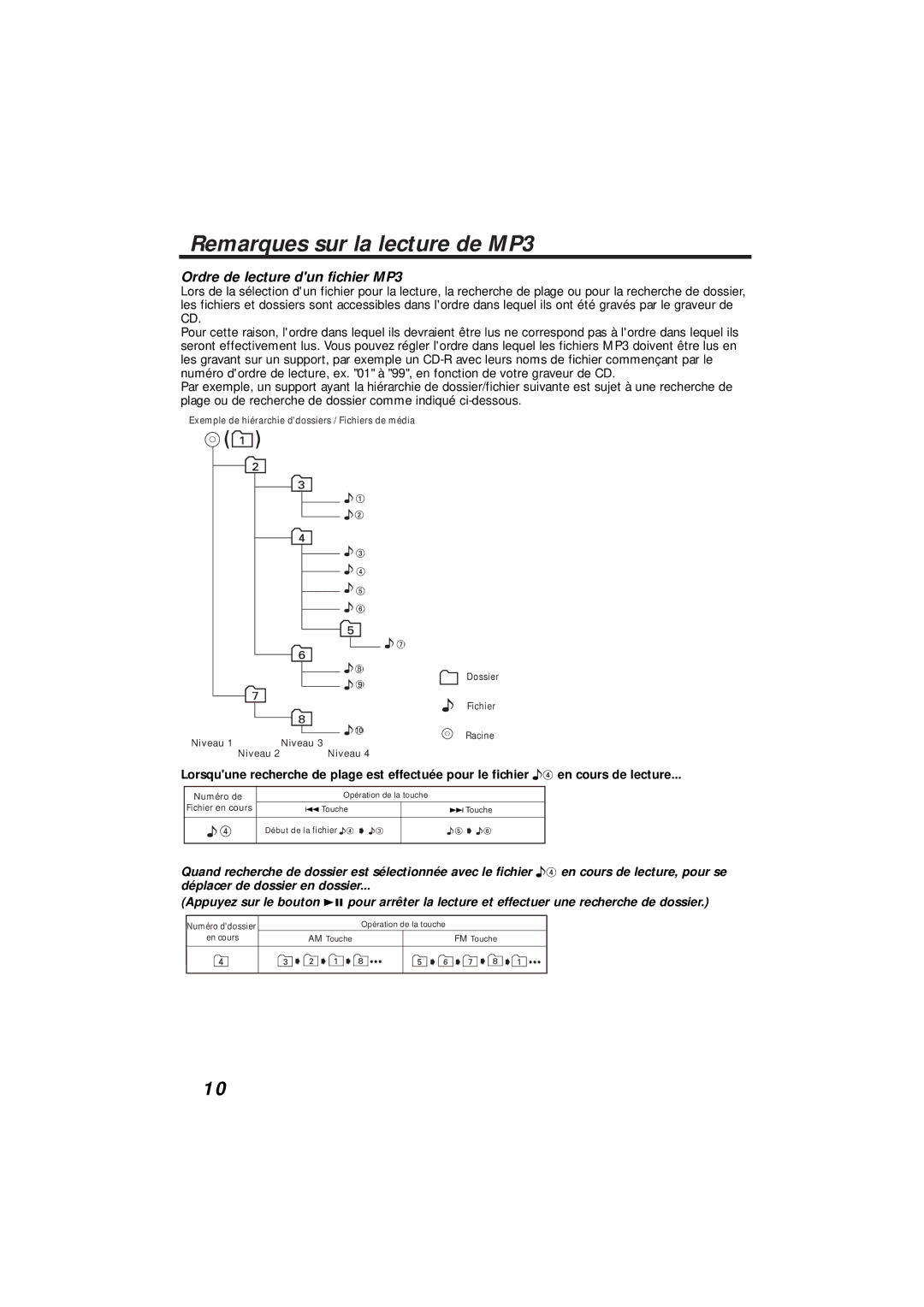 Kenwood KDC-C719MP instruction manual Ordre de lecture dun fichier MP3 